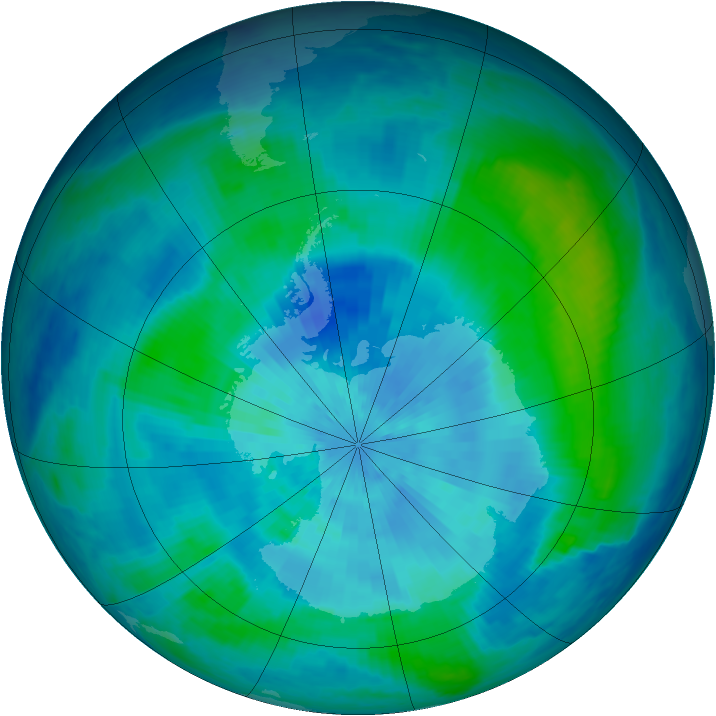 Antarctic ozone map for 14 March 2001